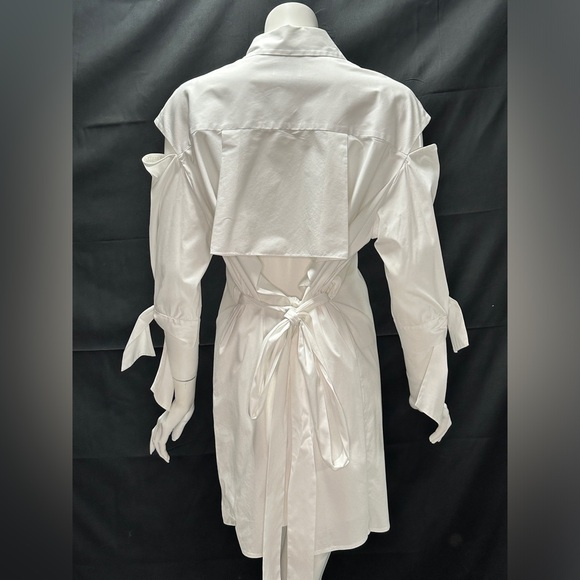 Milly Size 8 Open Shoulder, Open Back, Button Up Shirt Dress with Tie White - Picture 6 of 8